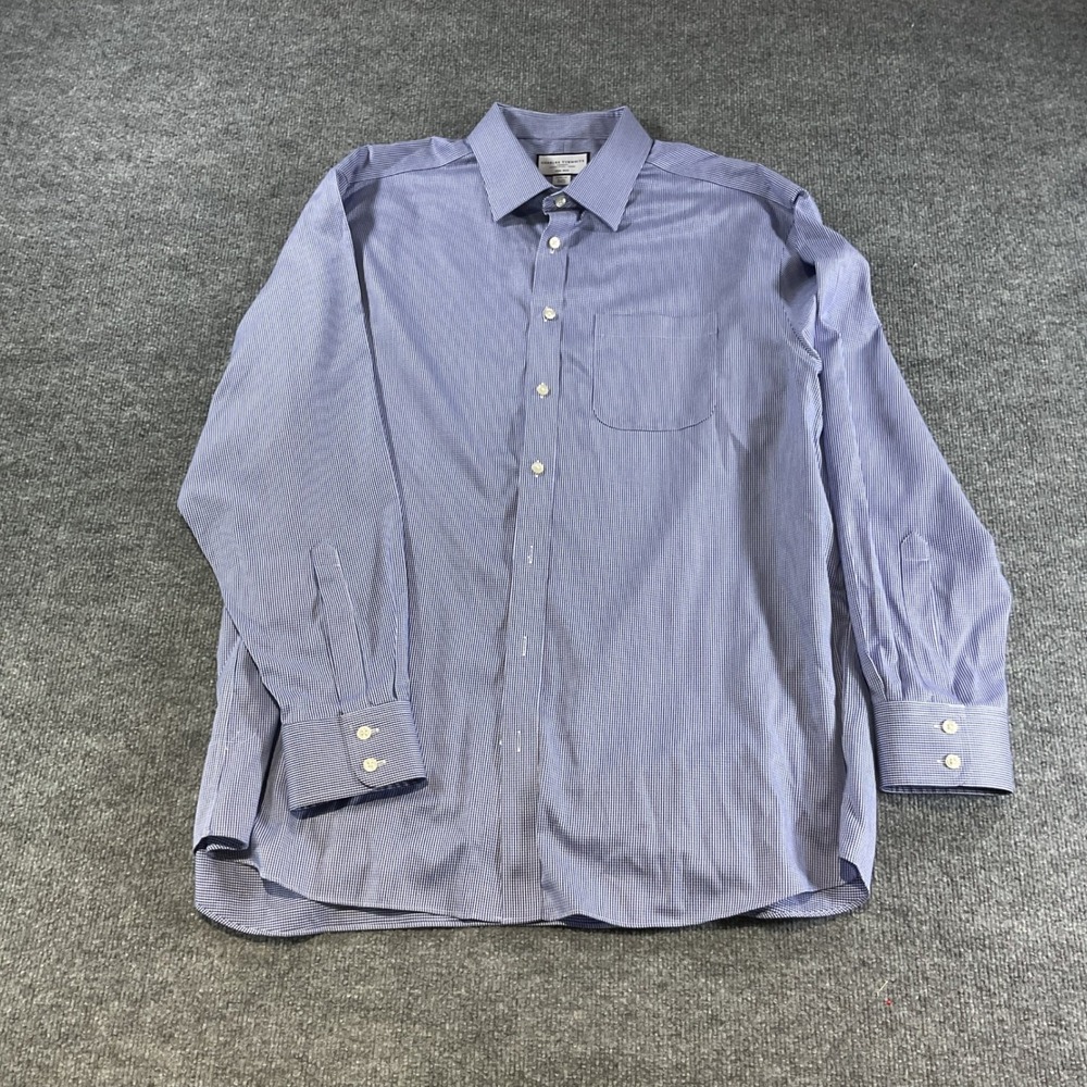 Charles Tyrwhitt Mens 18/36 Classic Fit Non-Iron Blue Check Dress Shirt Pocket